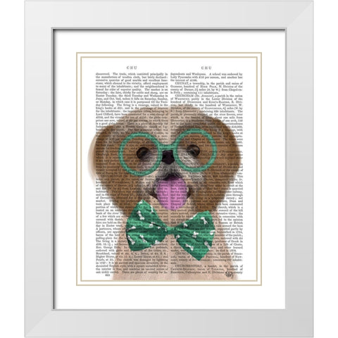 Shih Tsu with Glasses and Bow Tie White Modern Wood Framed Art Print with Double Matting by Fab Funky