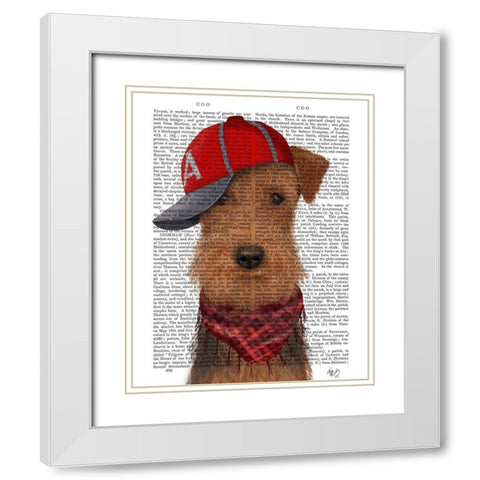 Airedale and Baseball Cap White Modern Wood Framed Art Print with Double Matting by Fab Funky