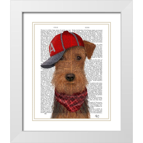 Airedale and Baseball Cap White Modern Wood Framed Art Print with Double Matting by Fab Funky