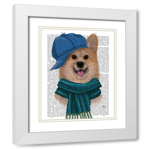 Corgi Baseball Hat and Scarf White Modern Wood Framed Art Print with Double Matting by Fab Funky