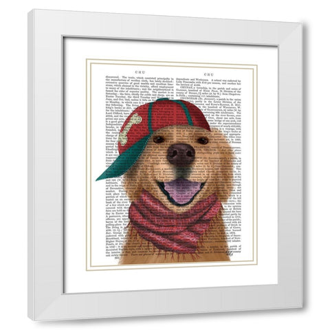 Golden Retriever and Baseball Cap White Modern Wood Framed Art Print with Double Matting by Fab Funky