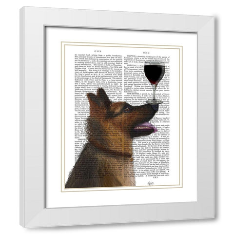 Dog Au Vin, German Shepherd White Modern Wood Framed Art Print with Double Matting by Fab Funky