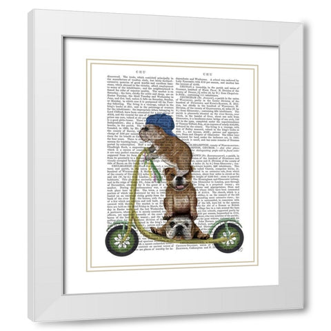 English Bulldog Scooter White Modern Wood Framed Art Print with Double Matting by Fab Funky