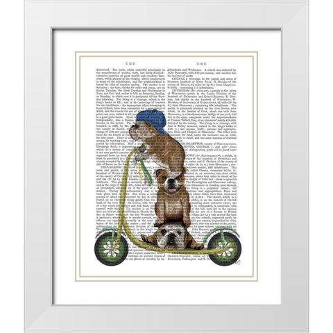 English Bulldog Scooter White Modern Wood Framed Art Print with Double Matting by Fab Funky