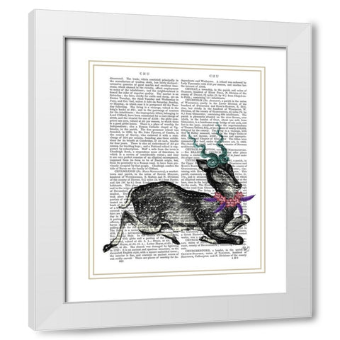 Deer with Blue Horns White Modern Wood Framed Art Print with Double Matting by Fab Funky
