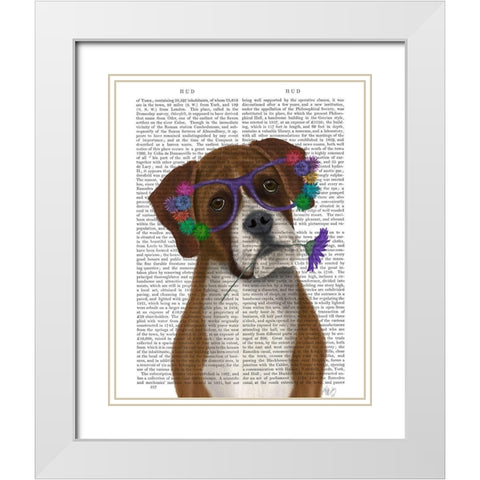 Boxer and Flower Glasses White Modern Wood Framed Art Print with Double Matting by Fab Funky