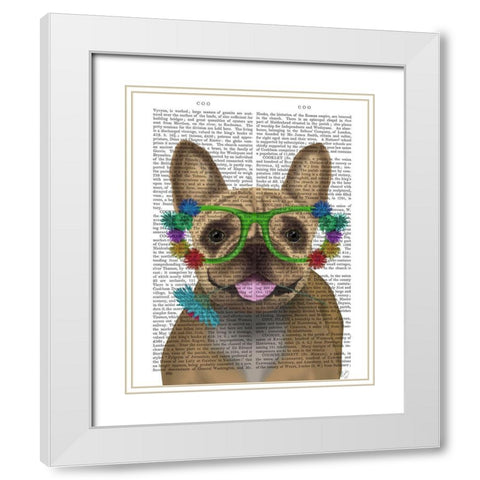 French Bulldog and Flower Glasses White Modern Wood Framed Art Print with Double Matting by Fab Funky