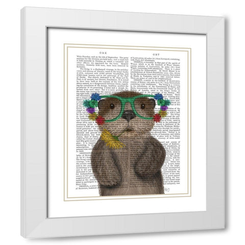 Otter and Flower Glasses White Modern Wood Framed Art Print with Double Matting by Fab Funky