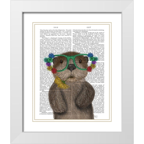 Otter and Flower Glasses White Modern Wood Framed Art Print with Double Matting by Fab Funky