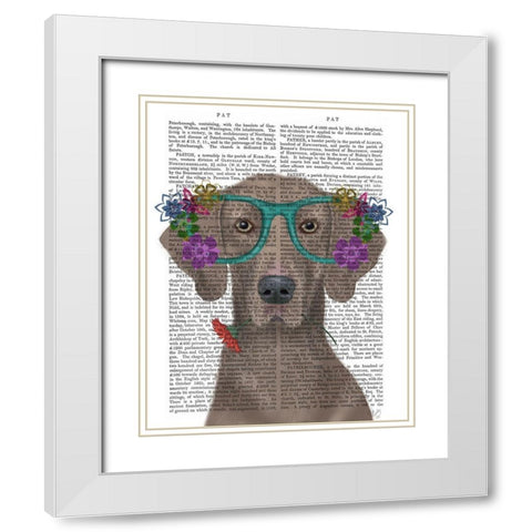 Weimaraner and Flower Glasses White Modern Wood Framed Art Print with Double Matting by Fab Funky