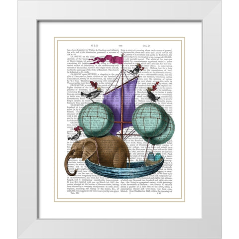 Elephant in Airship White Modern Wood Framed Art Print with Double Matting by Fab Funky