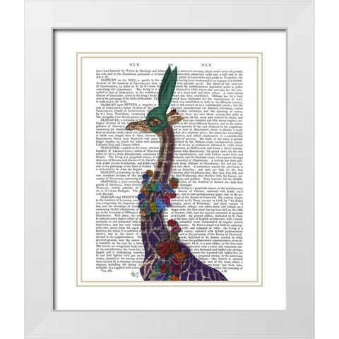 Giraffe Bunny Mask, Portrait White Modern Wood Framed Art Print with Double Matting by Fab Funky