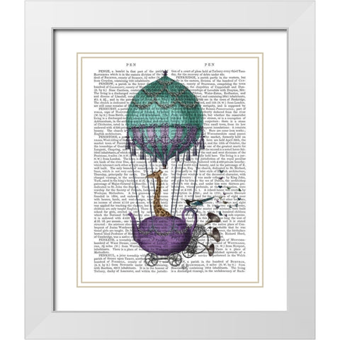 Giraffe in Teapot White Modern Wood Framed Art Print with Double Matting by Fab Funky