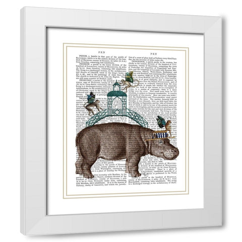 Hippo and Monkey Bridge White Modern Wood Framed Art Print with Double Matting by Fab Funky