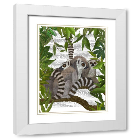 Lemur Family in Canopy White Modern Wood Framed Art Print with Double Matting by Fab Funky