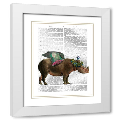 Rhino with Strawberry Crown White Modern Wood Framed Art Print with Double Matting by Fab Funky
