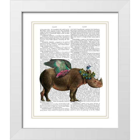 Rhino with Strawberry Crown White Modern Wood Framed Art Print with Double Matting by Fab Funky
