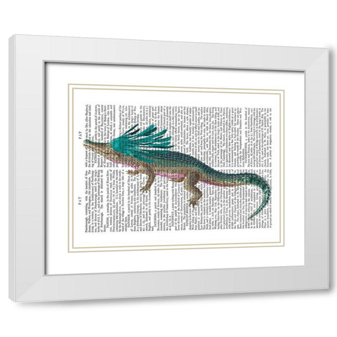 Crocodile with Headdress White Modern Wood Framed Art Print with Double Matting by Fab Funky