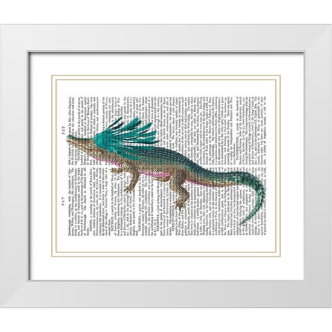 Crocodile with Headdress White Modern Wood Framed Art Print with Double Matting by Fab Funky