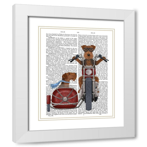 Airedale Chopper and Sidecar White Modern Wood Framed Art Print with Double Matting by Fab Funky