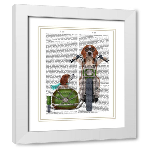 Beagle Chopper and Sidecar White Modern Wood Framed Art Print with Double Matting by Fab Funky