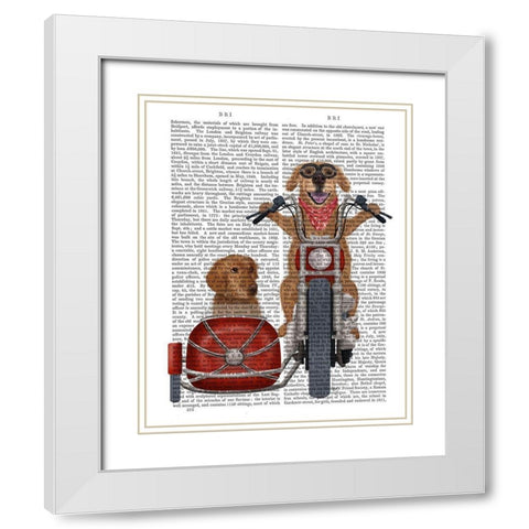 Golden Retriever Chopper and Sidecar White Modern Wood Framed Art Print with Double Matting by Fab Funky