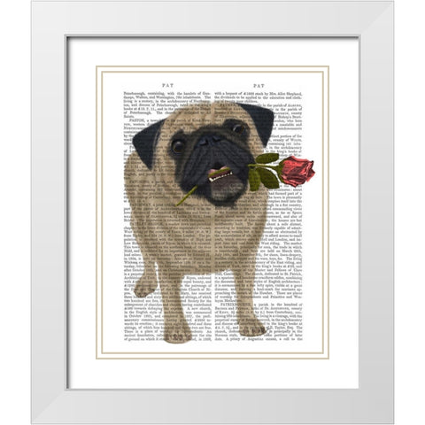 Pug and Rose White Modern Wood Framed Art Print with Double Matting by Fab Funky