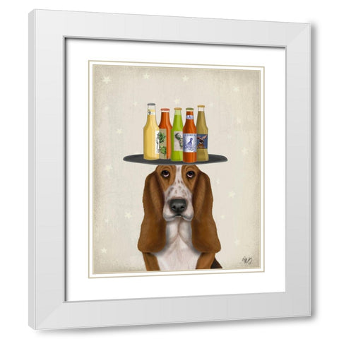 Basset Hound Beer Lover White Modern Wood Framed Art Print with Double Matting by Fab Funky
