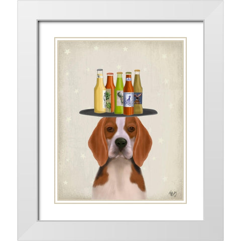 Beagle Beer Lover White Modern Wood Framed Art Print with Double Matting by Fab Funky
