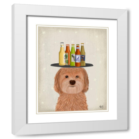 Labradoodle Gold Beer Lover White Modern Wood Framed Art Print with Double Matting by Fab Funky