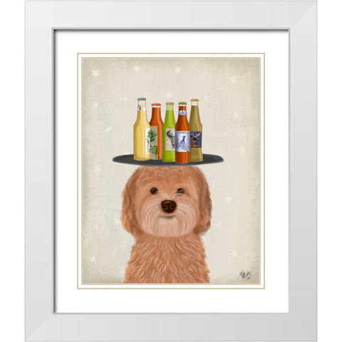 Labradoodle Gold Beer Lover White Modern Wood Framed Art Print with Double Matting by Fab Funky