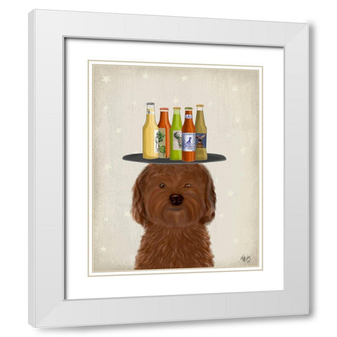 Labradoodle Brown Beer Lover White Modern Wood Framed Art Print with Double Matting by Fab Funky