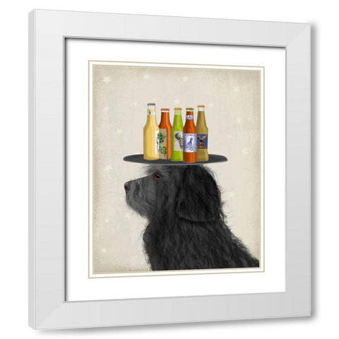 Labradoodle Black 2 Beer Lover White Modern Wood Framed Art Print with Double Matting by Fab Funky