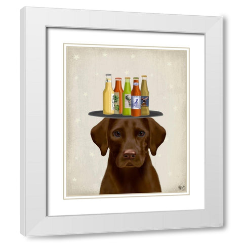 Labrador Yellow Beer Lover White Modern Wood Framed Art Print with Double Matting by Fab Funky