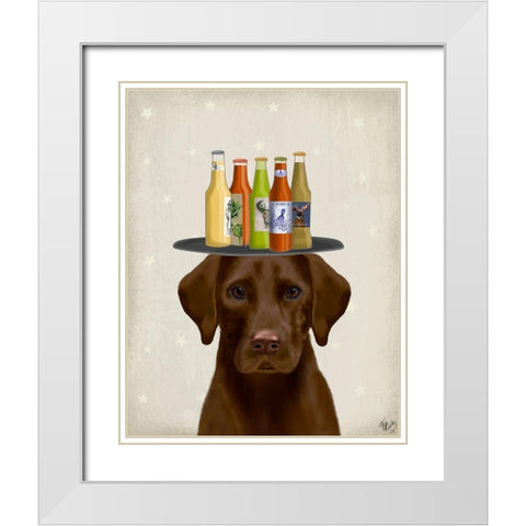Labrador Yellow Beer Lover White Modern Wood Framed Art Print with Double Matting by Fab Funky