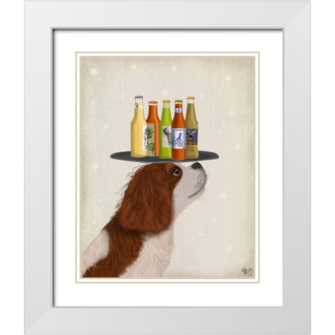 King Charles Spaniel Brown White Beer Lover White Modern Wood Framed Art Print with Double Matting by Fab Funky