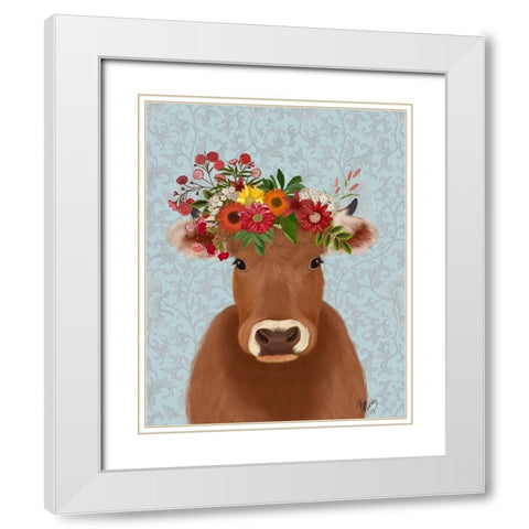 Cow Bohemian 1 White Modern Wood Framed Art Print with Double Matting by Fab Funky