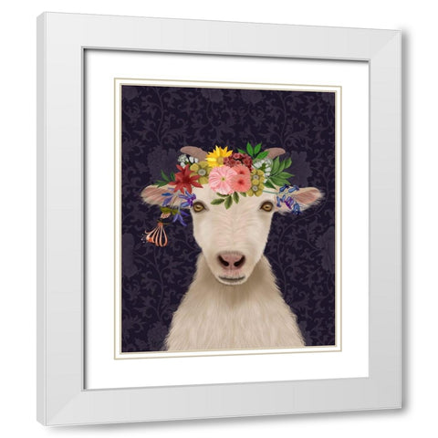 Goat Bohemian 1 White Modern Wood Framed Art Print with Double Matting by Fab Funky