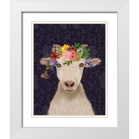 Goat Bohemian 1 White Modern Wood Framed Art Print with Double Matting by Fab Funky