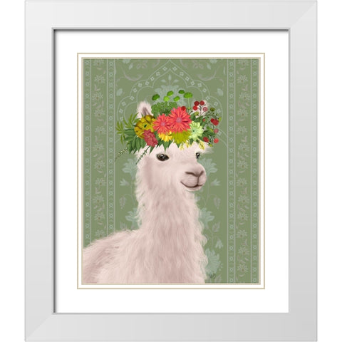 Llama Bohemian 4 White Modern Wood Framed Art Print with Double Matting by Fab Funky