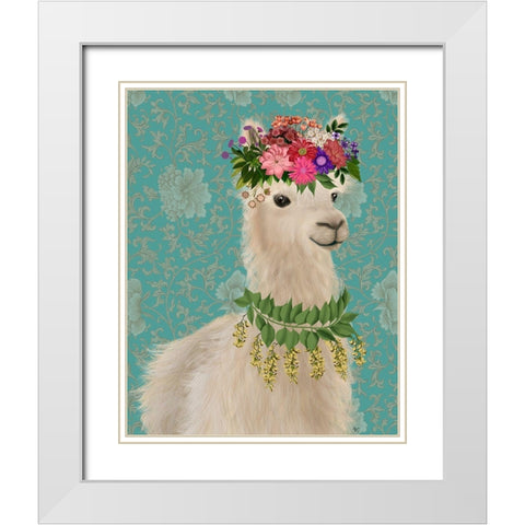 Llama Bohemian 2 White Modern Wood Framed Art Print with Double Matting by Fab Funky