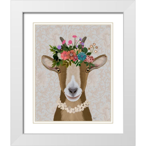 Goat Bohemian 3 White Modern Wood Framed Art Print with Double Matting by Fab Funky