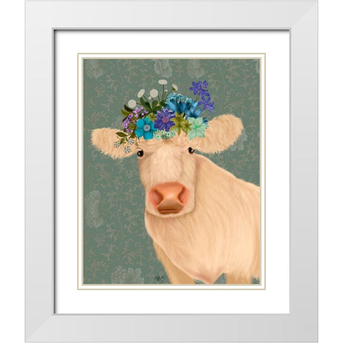 Cow Cream Bohemian 2 White Modern Wood Framed Art Print with Double Matting by Fab Funky