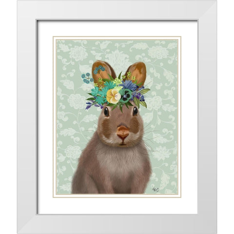Rabbit Bohemian White Modern Wood Framed Art Print with Double Matting by Fab Funky