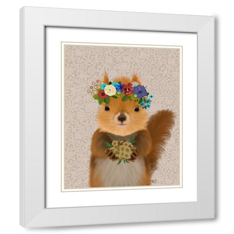 Squirrel Bohemian White Modern Wood Framed Art Print with Double Matting by Fab Funky