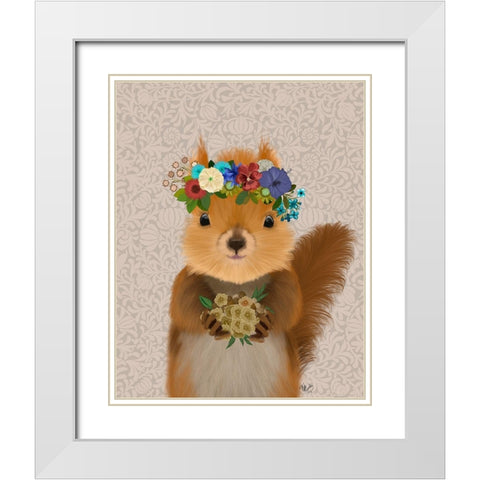 Squirrel Bohemian White Modern Wood Framed Art Print with Double Matting by Fab Funky