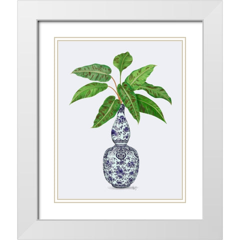 Chinoiserie Vase 1, With Plant White Modern Wood Framed Art Print with Double Matting by Fab Funky