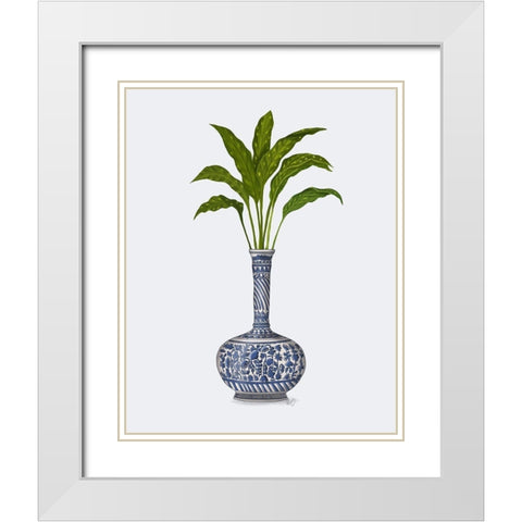 Chinoiserie Vase 3, With Plant White Modern Wood Framed Art Print with Double Matting by Fab Funky