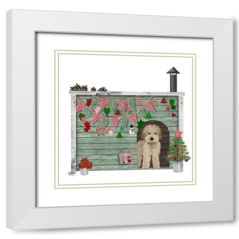 Christmas Des - Christmas Kennel - Homespun White Modern Wood Framed Art Print with Double Matting by Fab Funky