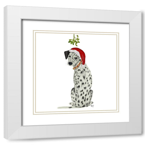 Christmas Des - Dalmatian Mistletoe White Modern Wood Framed Art Print with Double Matting by Fab Funky